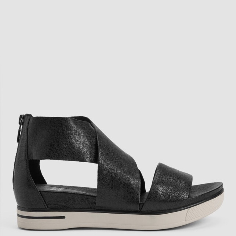 Eileen Fisher Sport Tumbled Black Leather Strappy Sneaker Sandals Size 8.5